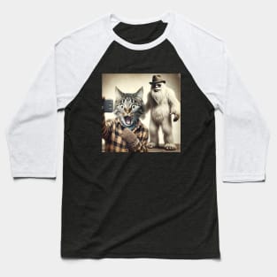 Surprised Scared Cat Selfie Yeti Stylish Funny Retro Vintage Baseball T-Shirt